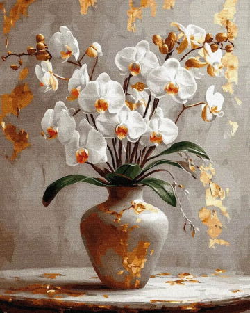 Aurii & metalizate - Set pictura pe numere, cu sasiu, Melodie florala, 40x50 cm