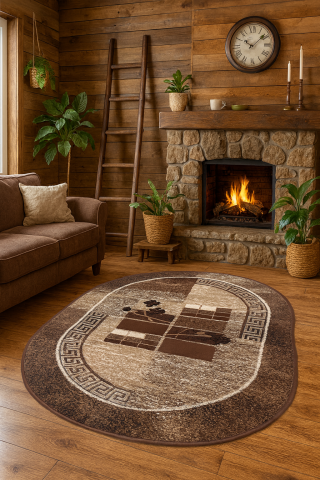 Covoare Moderne si Geometrice - Covor Modern, Luna 1815, Maro, Oval, Diverse Dimensiuni, 1300 gr/mp