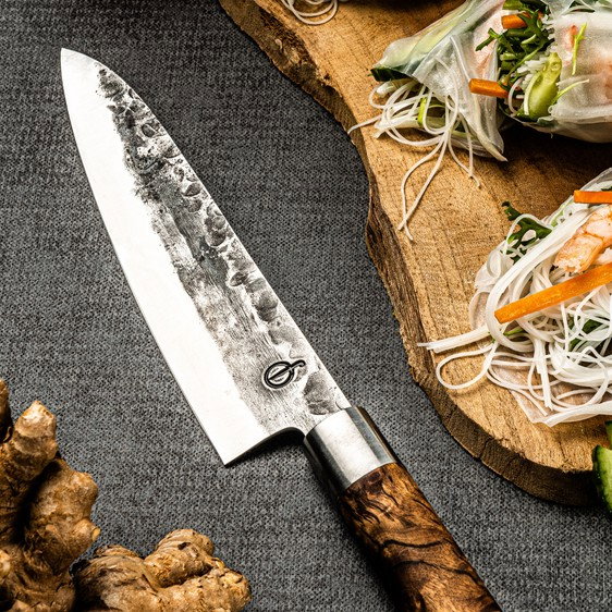 Cutitul bucatarului cu husa din piele naturala Forged VG10 21,5 cm VG10KoksLeer [5]
