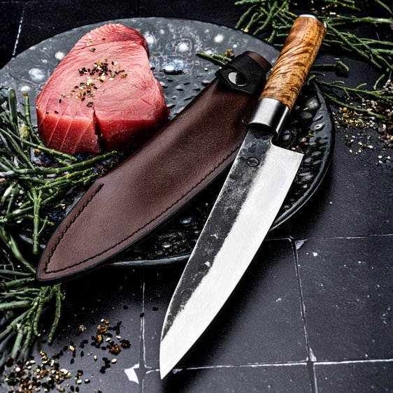 Cutitul bucatarului cu husa din piele naturala Forged VG10 21,5 cm VG10KoksLeer [3]