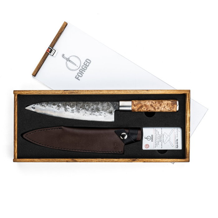 Cutitul bucatarului cu husa din piele naturala Forged VG10 21,5 cm VG10KoksLeer [2]