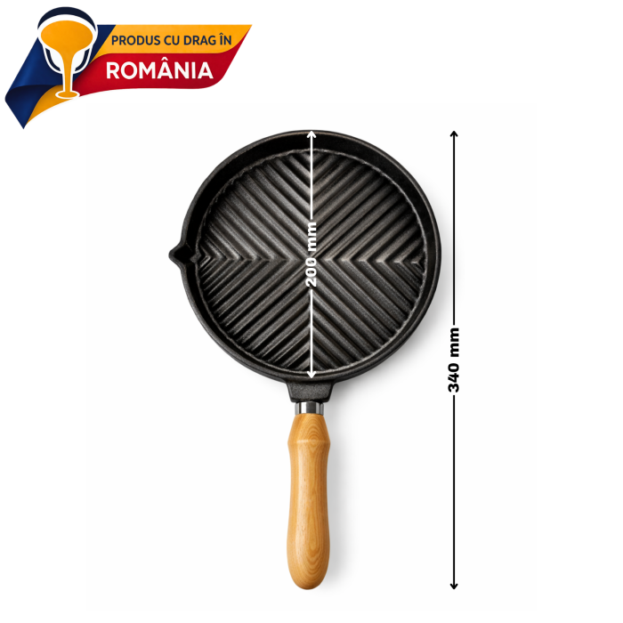 GRILL DIN FONTĂ BOMBAT CU MÂNER DIN LEMN [4]