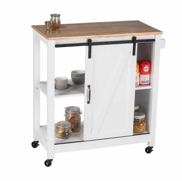 Mini bar alb cu 3 rafturi si usa, MDF si lemn, 80 x 88,5 x 40 cm, Wenko Country House 54130100 [1]