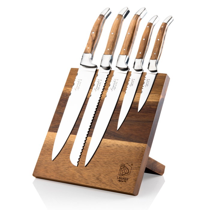 Set 5 cutite de bucatarie cu suport magnetic din lemn de maslin Laguiole Style de Vie Luxury Line KOKSMESSETOLIJF [1]