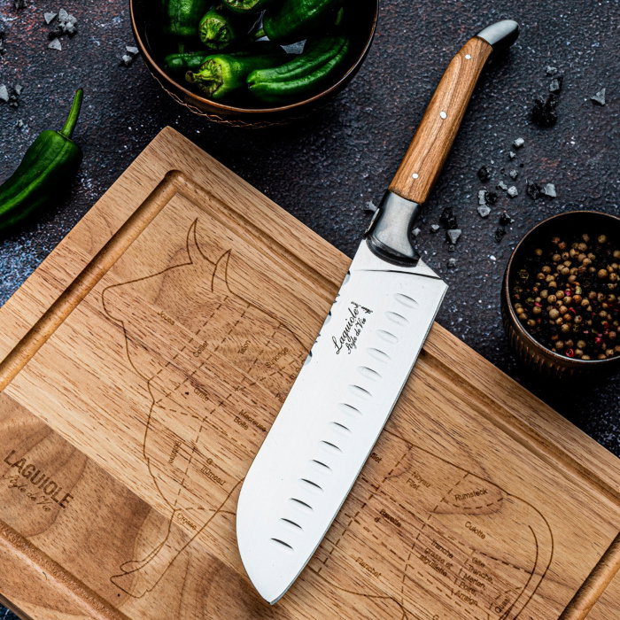 Set cutit Santoku si tocator din lemn Laguiole Style de Vie Luxury Line SANTOKUOLIJFPLANK [3]