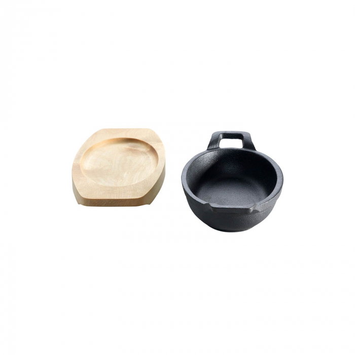 Tava ovala din fonta cu suport de lemn pentru servire 21 x 15,5 cm 0,75 litri ALL GRILL 9705 [2]