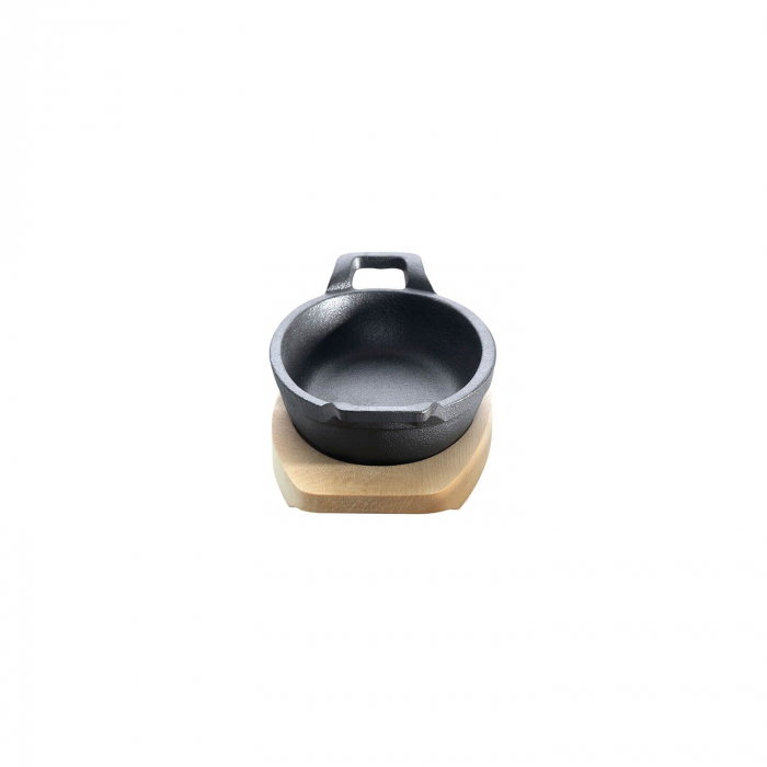 Tava ovala din fonta cu suport de lemn pentru servire 21 x 15,5 cm 0,75 litri ALL GRILL 9705 [4]