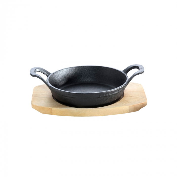 Tava rotunda din fonta cu suport de lemn pentru servire 15 cm 0,5 litri ALL GRILL 9703 [2]