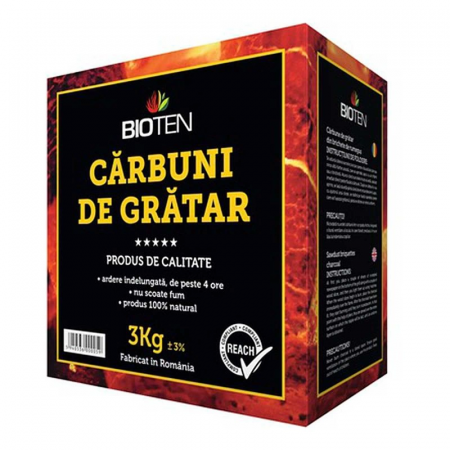 Accesorii pentru grătare - CARBUNE DE GRATAR 3 KG BRICHETE DIN RUMEGUS BIOTEN
