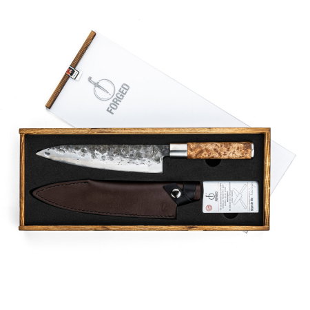 Cutitul bucatarului cu husa din piele naturala Forged VG10 21,5 cm VG10KoksLeer [1]