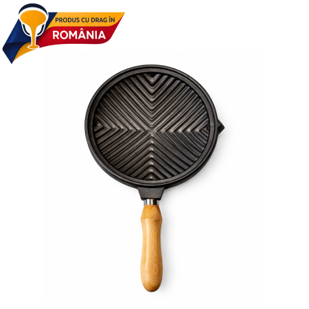 GRILL DIN FONTĂ BOMBAT CU MÂNER DIN LEMN [2]