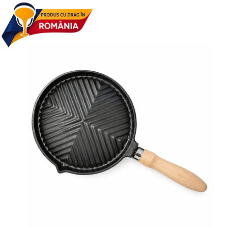 VASE DE GĂTIT - GRILL DIN FONTĂ BOMBAT CU MÂNER DIN LEMN