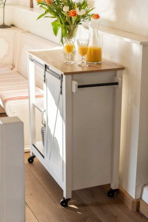 Mini bar alb cu 3 rafturi si usa, MDF si lemn, 80 x 88,5 x 40 cm, Wenko Country House 54130100 [7]