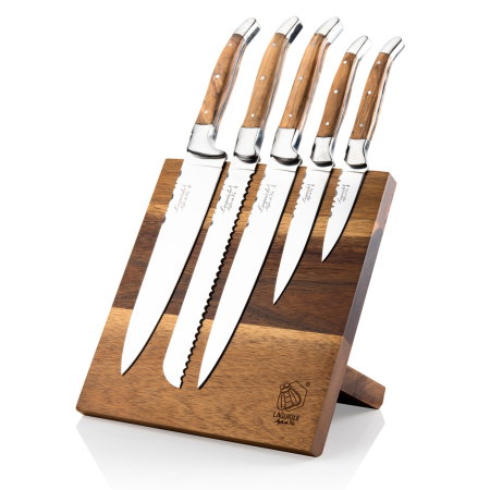 Set 5 cutite de bucatarie cu suport magnetic din lemn de maslin Laguiole Style de Vie Luxury Line KOKSMESSETOLIJF [0]
