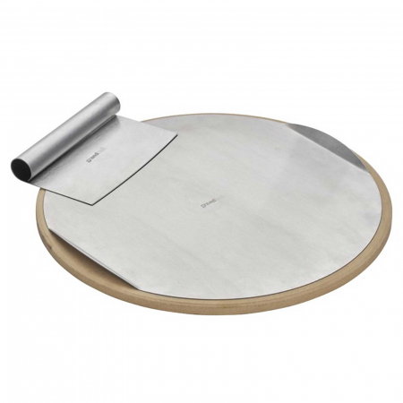 Accesorii pizza & standuri - Set pizza piatra 33 cm, foaie inox 31 cm si feliator Grandhall A06619033M
