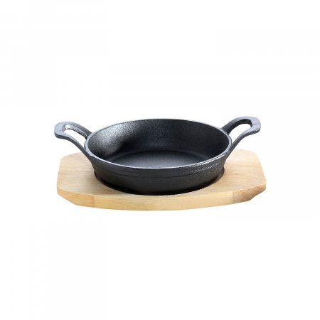 Tava rotunda din fonta cu suport de lemn pentru servire 15 cm 0,5 litri ALL GRILL 9703 [1]