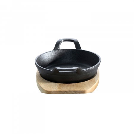 Tava rotunda din fonta cu suport de lemn pentru servire 15 cm 0,5 litri ALL GRILL 9703 [3]
