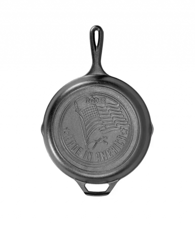 Vase pentru gătit din fontă - TIGAIE ADANCA ROTUNDA DIN FONTA CU MANER 26 cm LODGE L-8SKFLAG