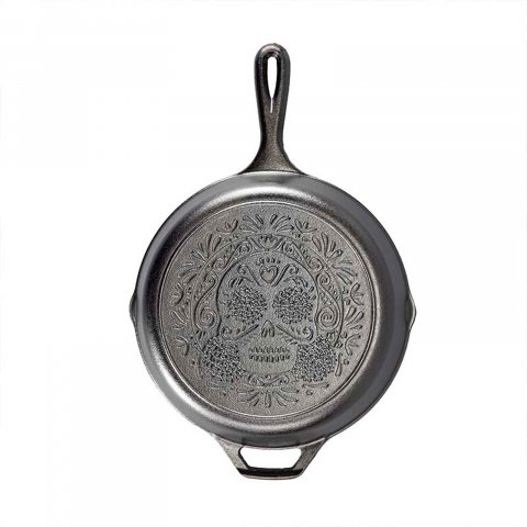 VASE DE GĂTIT - Tigaie adanca rotunda din fonta cu maner si logo Sugar Skull Lodge 26 cm L-8SKULL