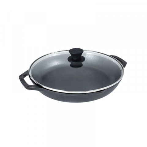 VASE DE GĂTIT - Tigaie adanca rotunda din fonta cu manere si capac de sticla Chef Collection Lodge 30 cm L-C12EP