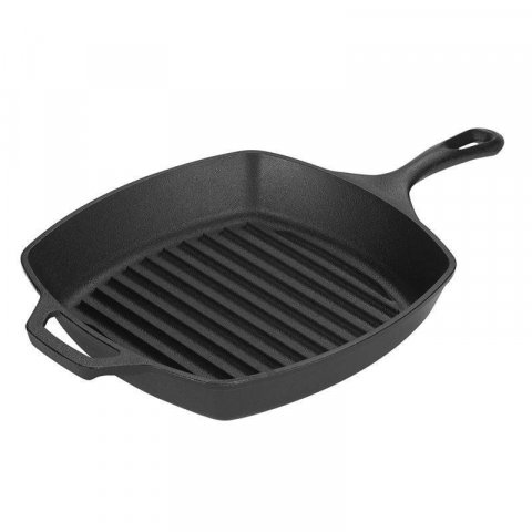 VASE DE GĂTIT - Tigaie grill adanca patrata din fonta cu maner Lodge 26,7 cm L-8SGP3