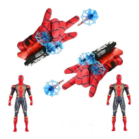Accesorii costume copii - Manusi cu ventuze, sfoara si figurina Spiderman, IdeallStore®, rosu