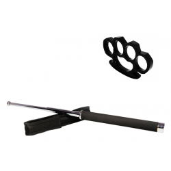 Seturi & accesorii autoaparare - Set baston telescopic 65 cm argintiu + box negru 1 cm grosime