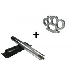 Seturi & accesorii autoaparare - Set baston telescopic din otel, argintiu, 64 cm + box argintiu 1 cm grosime