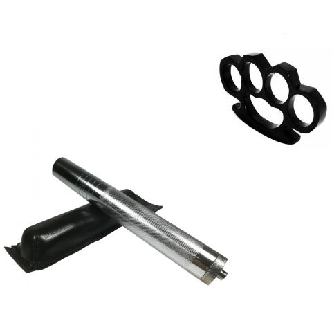 Seturi & accesorii autoaparare - Set baston telescopic din otel, argintiu, 64 cm + box negru 0.5 cm grosime