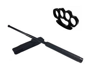 Seturi & accesorii autoaparare - Set baston telescopic Police, 49 cm +  box negru 1 cm grosime