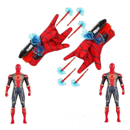 Accesorii costume copii - Set doua Manusi cu ventuze si figurina Spiderman, IdeallStore®, rosu