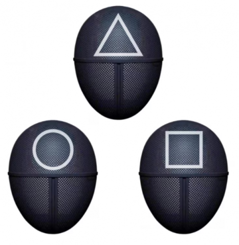 Accesorii costume copii - Set trei masti pentru carnaval, Squid Game, Triunghi, Patrat, Cerc, Negru