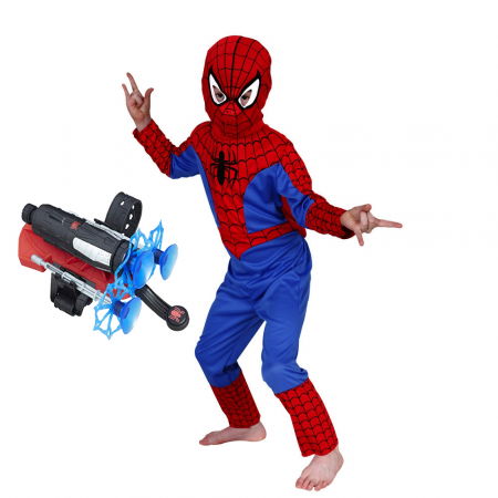 Costume si seturi pentru copii - Set costum Spiderman clasic si lansator cu ventuze, 100-110 cm, 3-5 ani