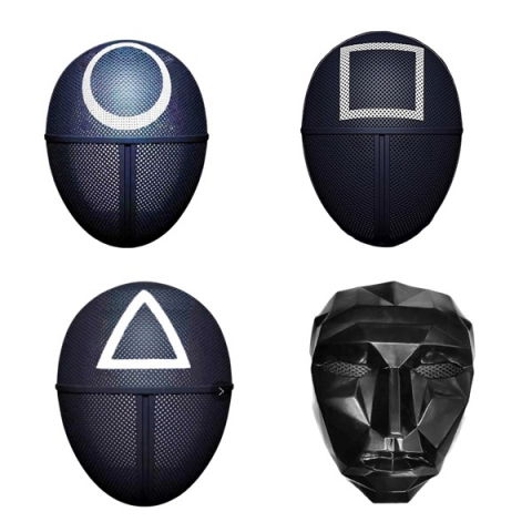 Accesorii costume copii - Set patru masti pentru carnaval, Squid Game, Triunghi, Patrat, Cerc, Negru, Lider