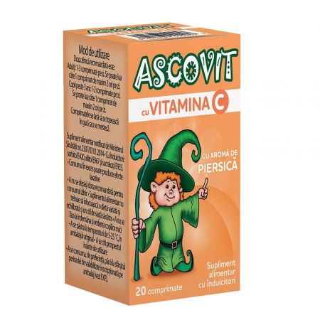 Suplimente alimentare copii - Ascovit Cu Vitamina C 100 Mg, 20 Comprimate Cu Aroma De Piersica