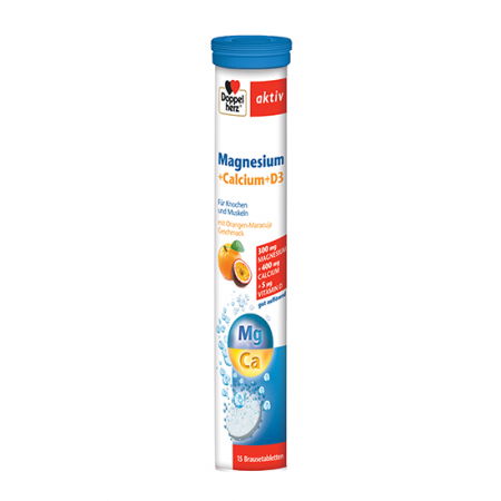 Suplimente alimentare - Doppelherz Aktiv Magneziu+Calciu+D3, 15 Comprimate Efervescente