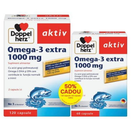 Inimioară, Inimioară - Doppelherz Aktiv Omega-3 Extra 1000 Mg, 120+60 Capsule