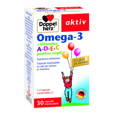 Suplimente alimentare copii - Doppelherz Aktiv Omega-3+Vitamina A+D+E+C Pentru Copii, 30 Capsule Masticabile