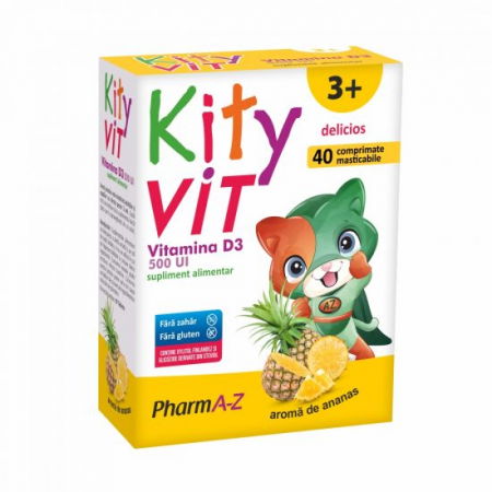 Suplimente alimentare copii - Kityvit Vitamina D3, 40 Comprimate Masticabile Cu Aroma De Ananas