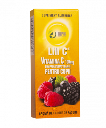 Vitamine si minerale - Lili C Vitamina 100 Mg Pentru Copii, Aroma De Fructe De Padure, 30 Comprimate Masticabile