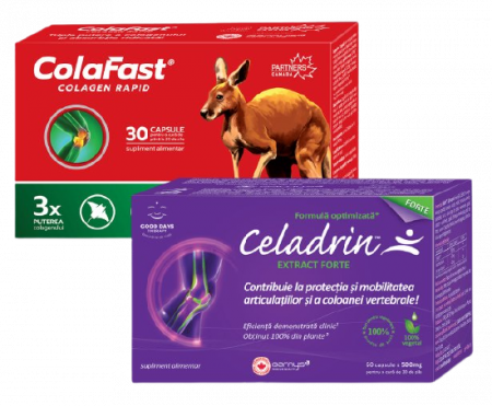 Au, scârțaie și doare-mobilitate scăzută + dureri osoase și articulare - Pachet Celadrin Extract Forte, 60 Capsule+Colafast Colagen Rapid, 30 Capsule Cadou