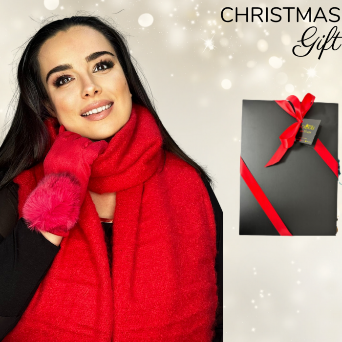 Cadoul perfect de Craciun set 2in1 cu manusi si esarfa foarte groasa si calduroasa 50202 Red [1]