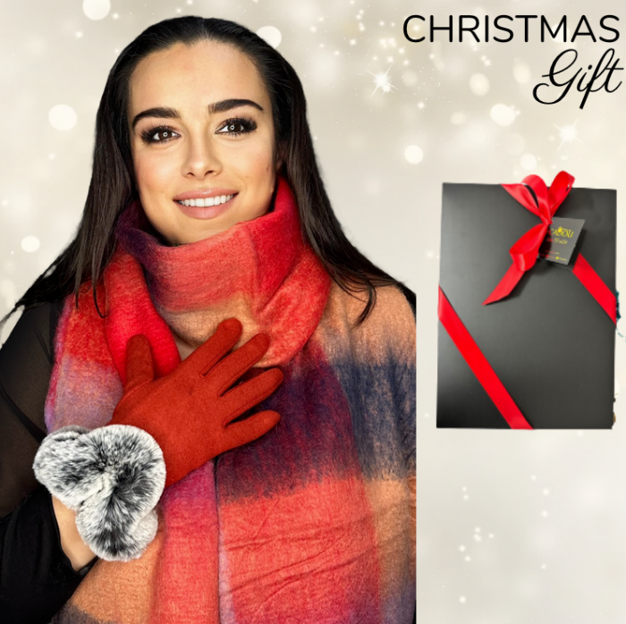 Cadoul perfect de Craciun set 2in1 cu manusi si esarfa foarte groasa si calduroasa 50124_ ROSU R0 [1]