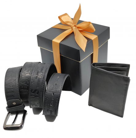Set cadou Portofel piele si Curea piele ecologica de barbati neagra,PB-LY1114 latime curea 3.5cm, e-CADOU, latime curea 3.5cm, e-CADOU [1]