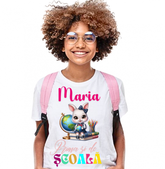 Tricou alb  Back to school prima zi de gradinita scoala din bumbac ABS11220 [2]