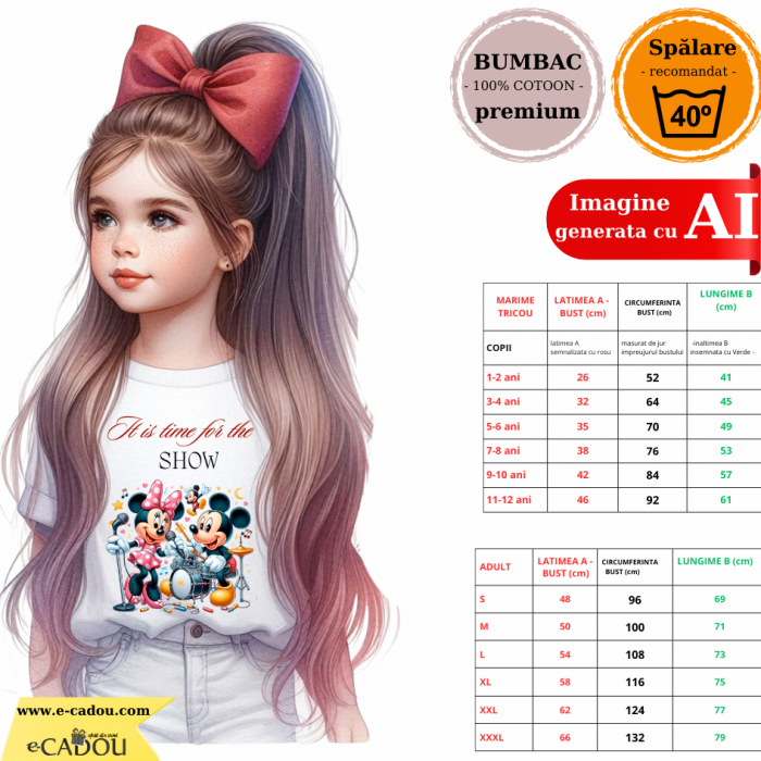 Tricou alb Clasa lui Minnie si Mickey Mouse  it is tim for show din bumbac ABS116.13 [2]