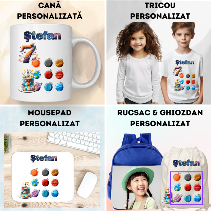 Tricou aniversar astronaut pentru copii  alb din bumbac AST1144 [2]