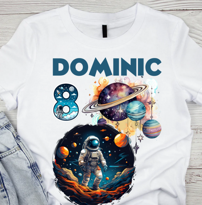 Tricou aniversar astronaut pentru copii  alb din bumbac AST1144 [1]