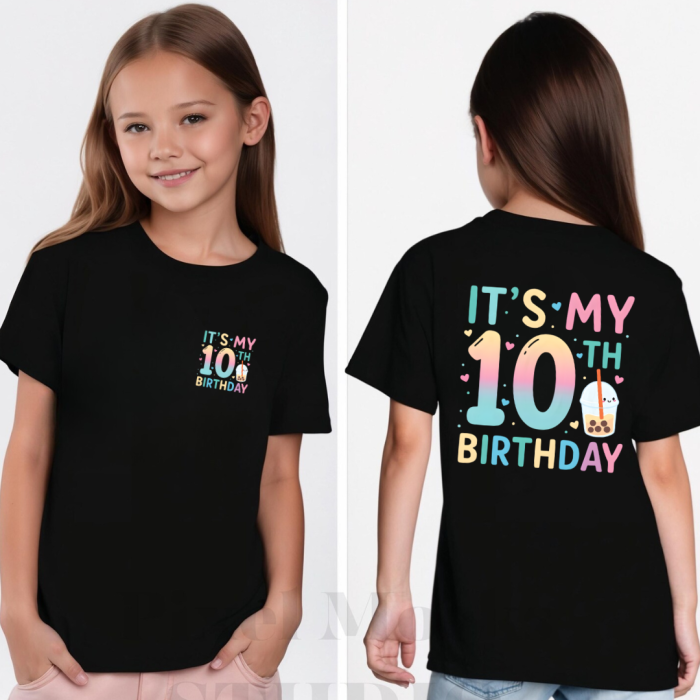 Tricou personalizat aniversar  Its my 10 Birthday Logo si print pe spate [1]