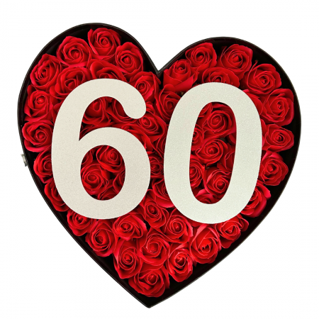 Cadouri aniversare - Aranjament floral 18 ani varsta aniversara cu trandafiri din sapun rosii si cifra 3D cu sclipici M3